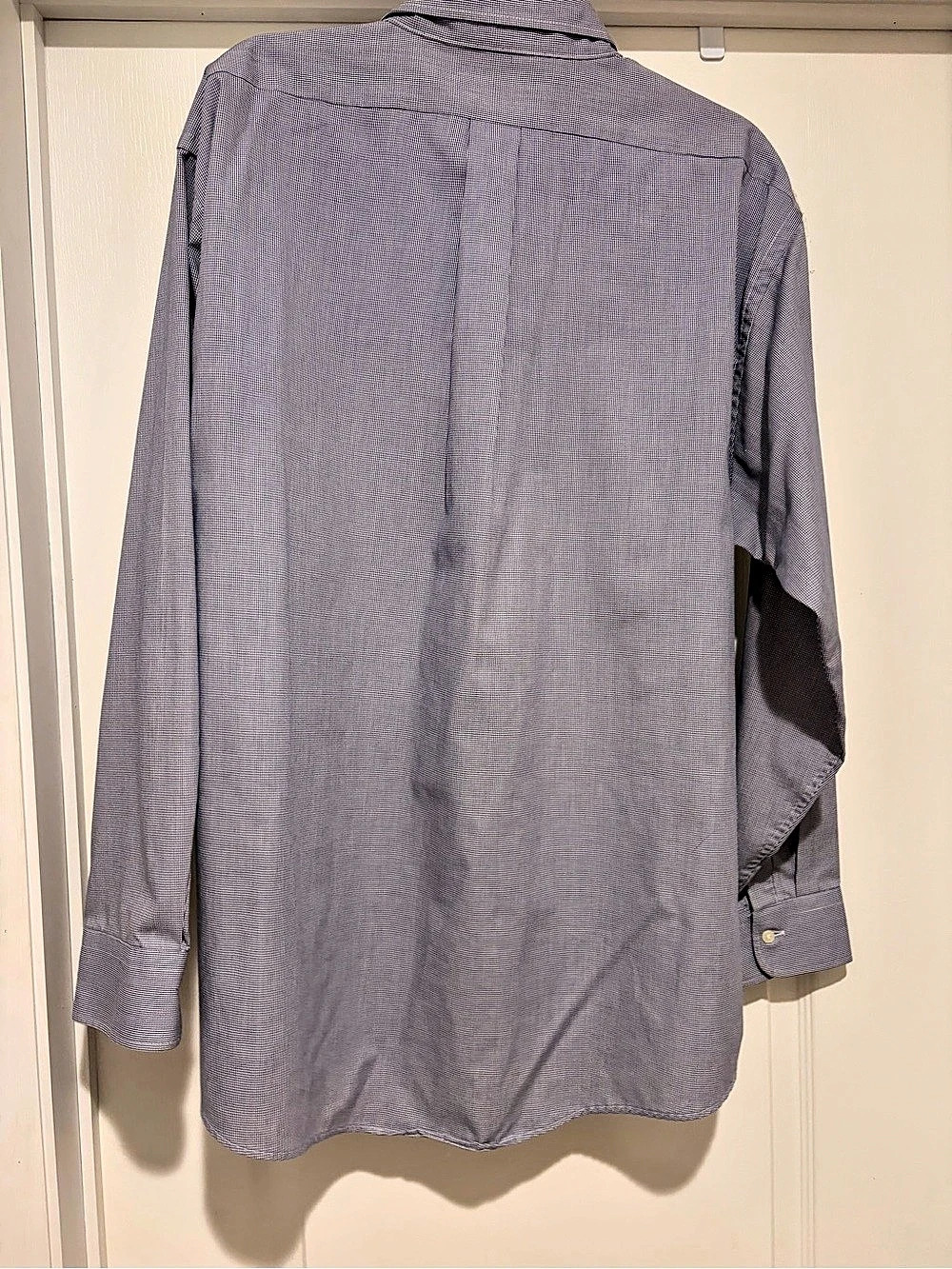 Hathaway Wrinkle Free Long Sleeve Button-Down Shirt Blue & White - Picture 2 of 3